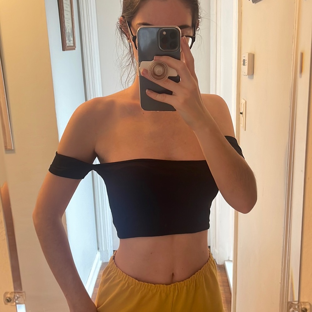 Aerie off the shoulder black crop top